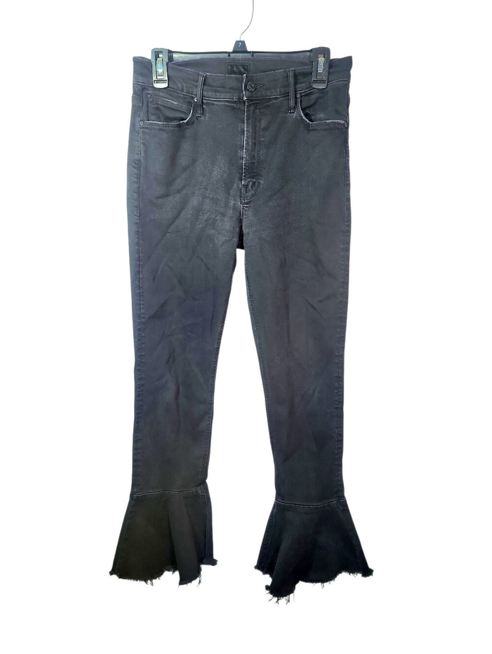 MOTHER The Cha Cha Fray Flare Jeans Black Not Guilty.  Size 31 (10)